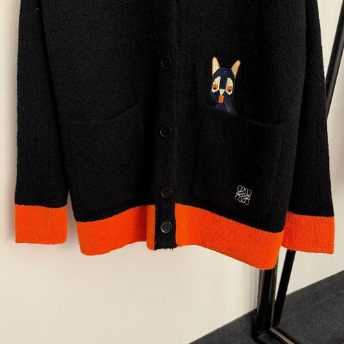LOEWE “Zorro Camino” Embroidered Knit Cardigan with Contrast Hem