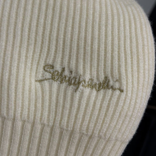 Schiaparelli “Élément Doré” Ribbed Wool Zip Sweater with Sculptural Gold Charm