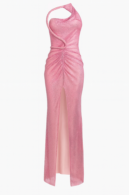 Rosea Mirage Crystal Mesh Gown