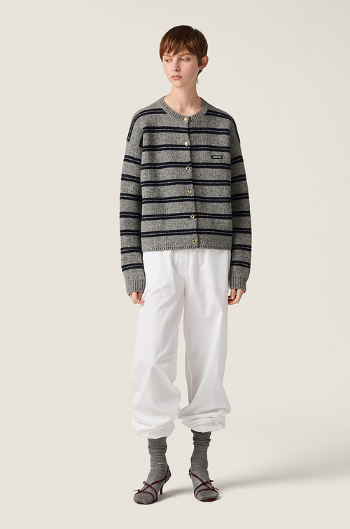 Miu Miu Striped Logo Button Cardigan – One Size