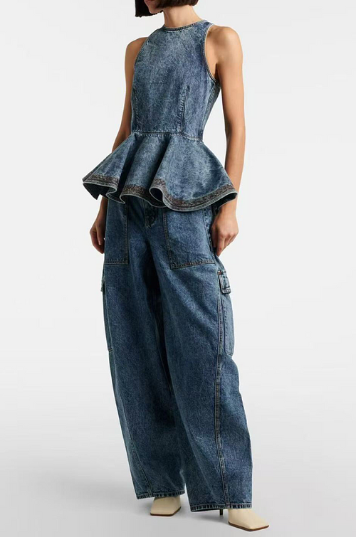 Alaïa Sculpted Denim Peplum Set