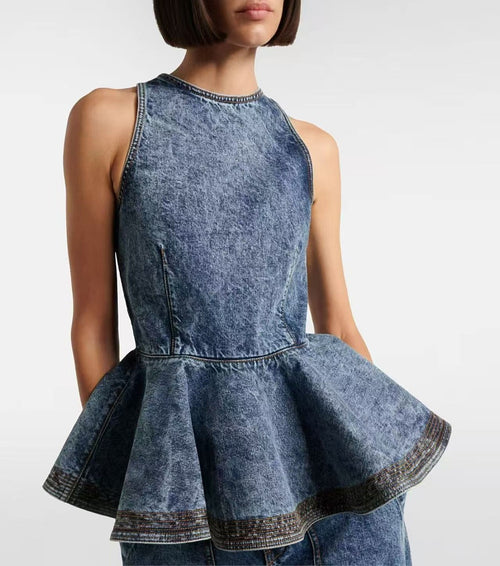 Alaïa Sculpted Denim Peplum Set