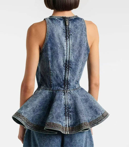 Alaïa Sculpted Denim Peplum Set