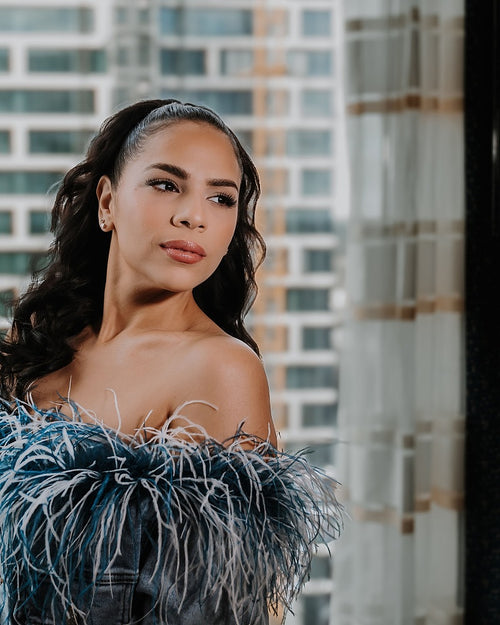 'Mirana' Strapless Feathered Jacket