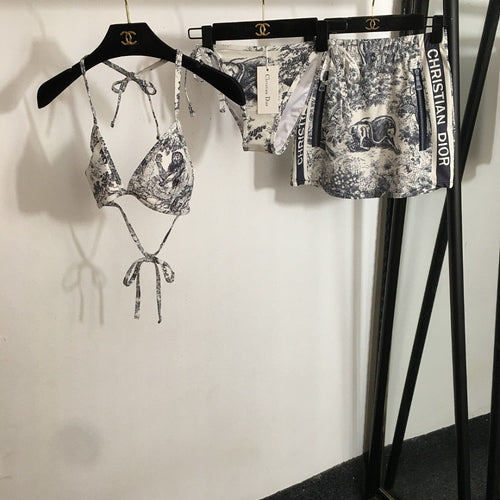 Dior Printed Bikini w Skirt Set