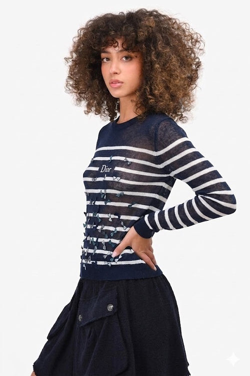 Dior Butterfly Intarsia Sheer Knit Top