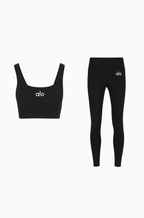 Alo Luxe Black Activewear Trio Set (Bra, Jacket & Leggings)