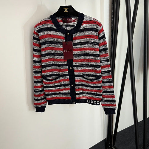 Gucci Striped Metallic Knit Cardigan