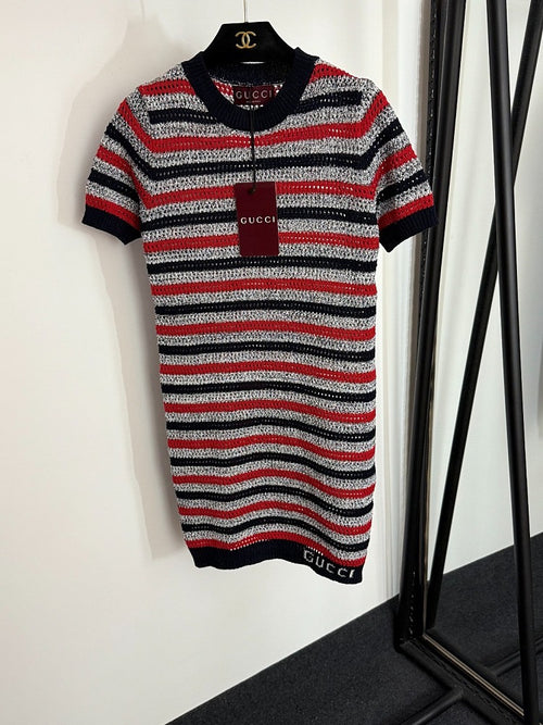 Gucci Striped Metallic Knit Dress