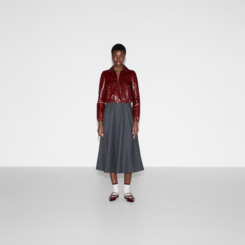 Gucci GG Embossed Leather Bomber Jacket – Burgundy