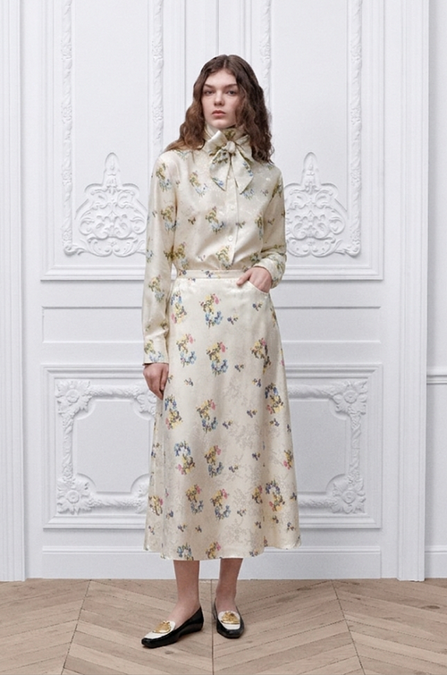 Dior Secret Garden Silk Blouse Midi Skirt Set