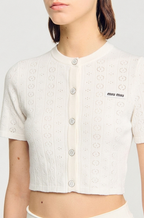Miu Miu Latté Pointelle Cropped Cardigan