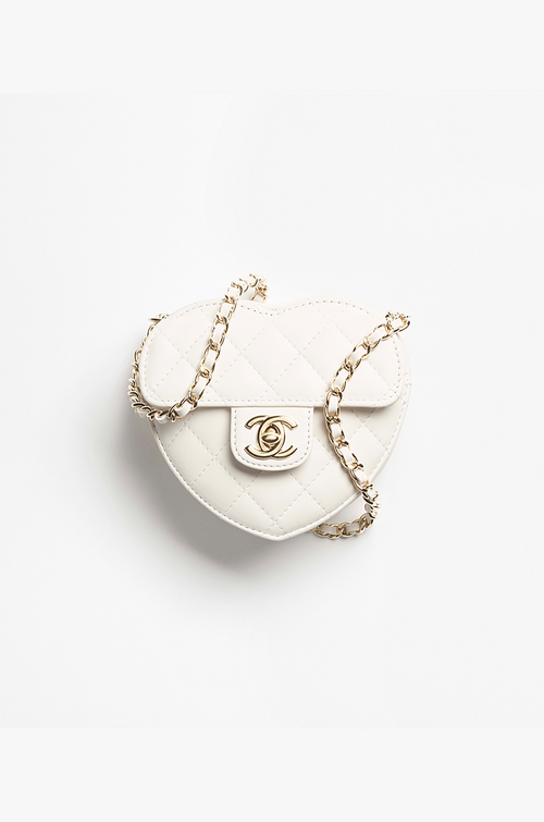 Chanel Quilted Mini Heart Bag Charm in White