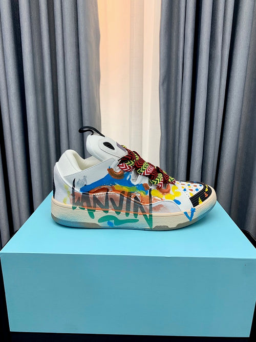 Leather Curb Spray-Painted Sneakers