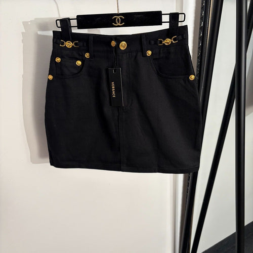 Versace Medusa Hardware Denim Mini Skirt