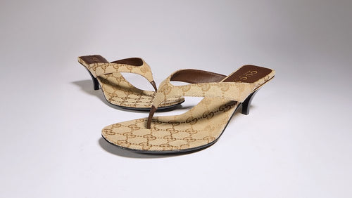 Gucci Monogram Thong Heel Sandals