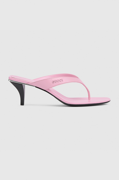 Gucci Rosé Satin Thong Heels