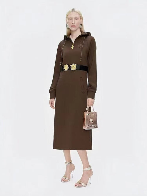 gold hooded dress Darker Wavs Metallic Knit Open Back Sexy Maxi Dress