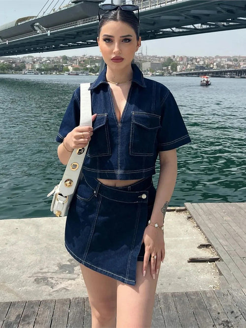 'Sadira'Denim Skort Set