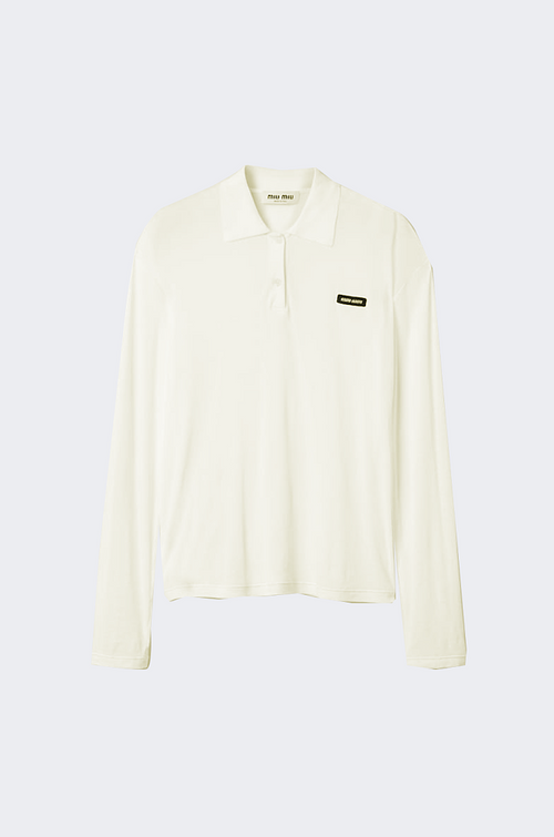 Miu Miu Ivory Long-Sleeve Polo Top