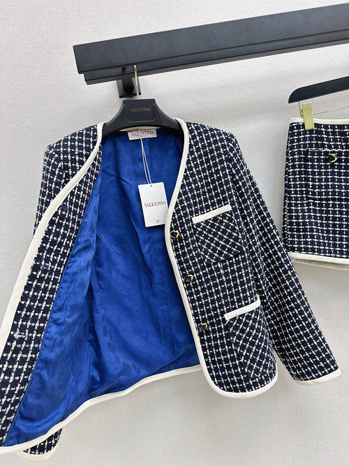 Valentino Navy & Cream Tweed Jacket and Shorts Set