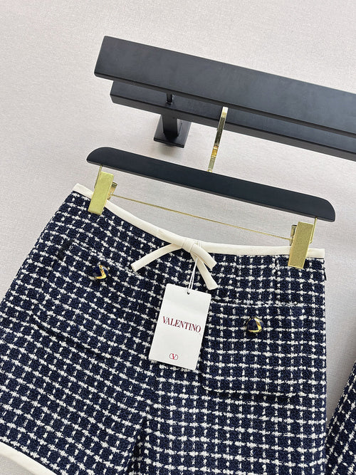 Valentino Navy & Cream Tweed Jacket and Shorts Set