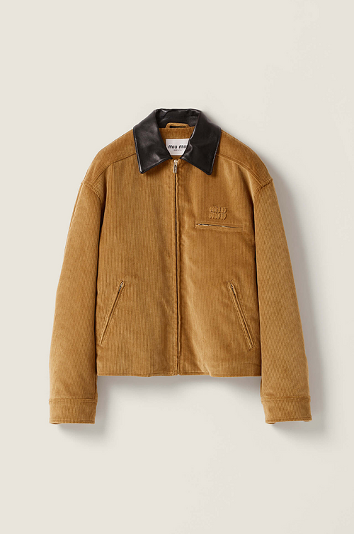 Miu Miu Tobacco Corduroy Jacket with Leather Collar