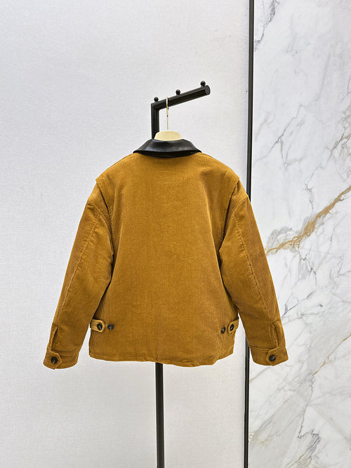 Miu Miu Tobacco Corduroy Jacket with Leather Collar