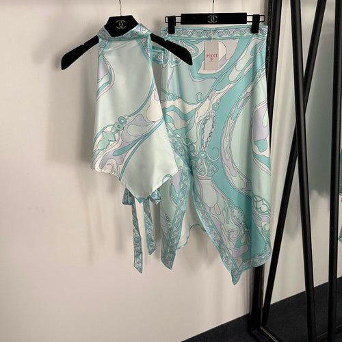 Pucci Aqua Mirage Halter & Asymmetrical Skirt Set