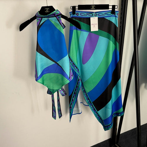 Pucci Oceana Verde Halter Top & Skirt Set