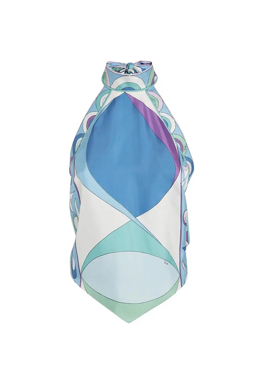Pucci Onde di Mare Silk Halter Top & Asymmetrical Skirt Set – Blue Wave Print
