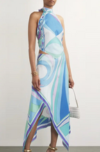 Pucci Onde di Mare Silk Halter Top & Asymmetrical Skirt Set – Blue Wave Print