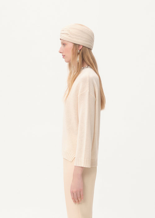 Valentino “Perla Luce” Embellished Collar Knit Top