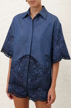 Zimmermann Indigo Embroidered Denim Co-Ord Set