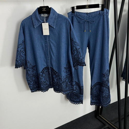 Zimmermann Indigo Embroidered Denim Co-Ord Set
