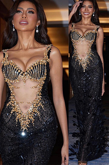 'Marie Curie' Luxury Couture Feathered Gown