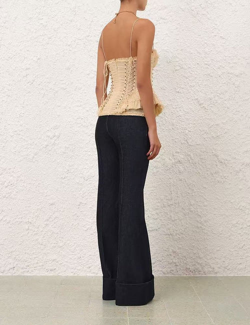 Zimmermann Écru Héritage Lace-Up Corset Top