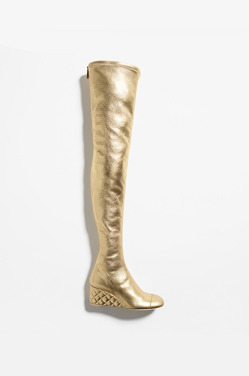 Chanel Or Lumière Quilted Wedge Over-the-Knee Boots