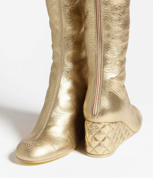 Chanel Or Lumière Quilted Wedge Over-the-Knee Boots