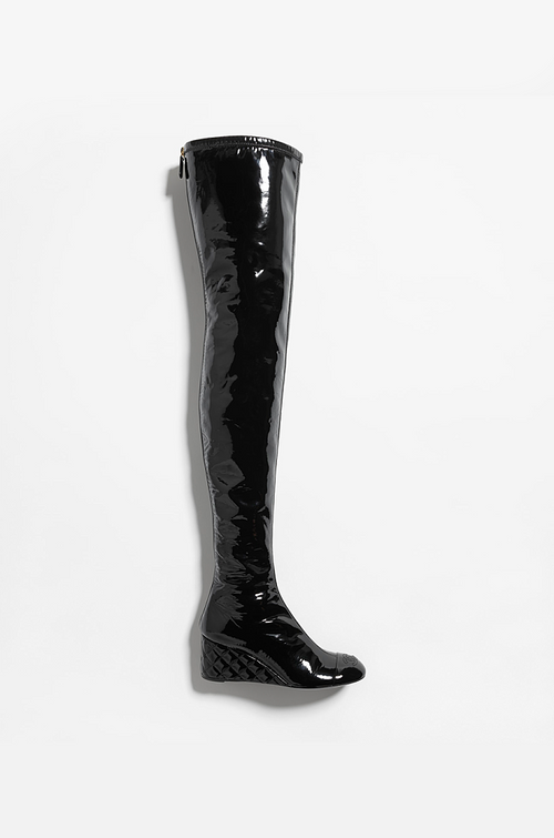 Chanel Noire Éternelle Patent Quilted Wedge Boots