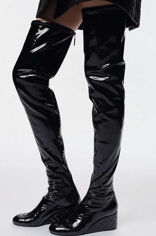 Chanel Noire Éternelle Patent Quilted Wedge Boots