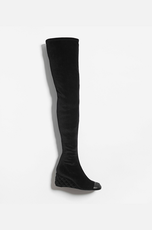 Chanel Velours Nocturne Quilted Wedge Boots