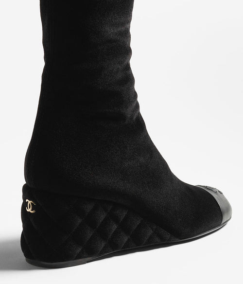 Chanel Velours Nocturne Quilted Wedge Boots