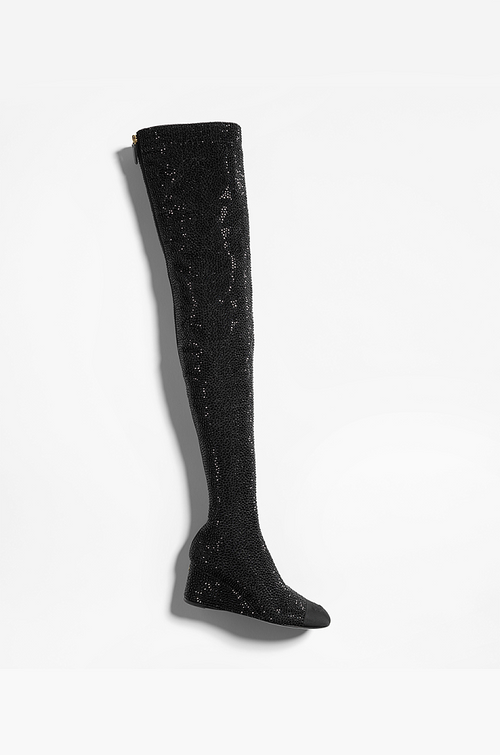 Chanel Étoile Noire Crystal Quilted Wedge Boots