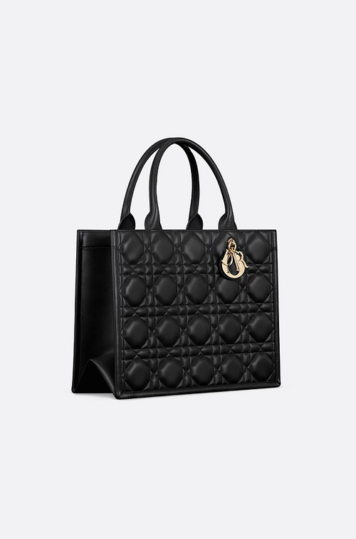 "Dior Toujours Medium Tote” Black Cannage Quilted Leather with Gold-Tone Charms