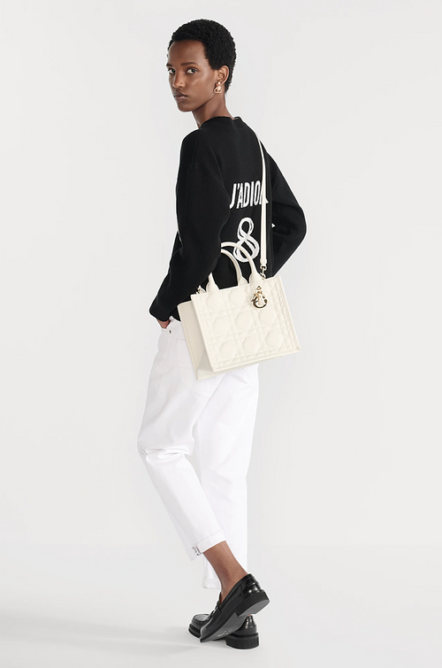 Dior Caro Small Book Tote in Cannage Quilted Lambskin (Black or White)