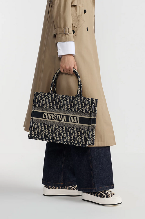 Dior Oblique Embroidered Medium Book Tote – Navy Blue