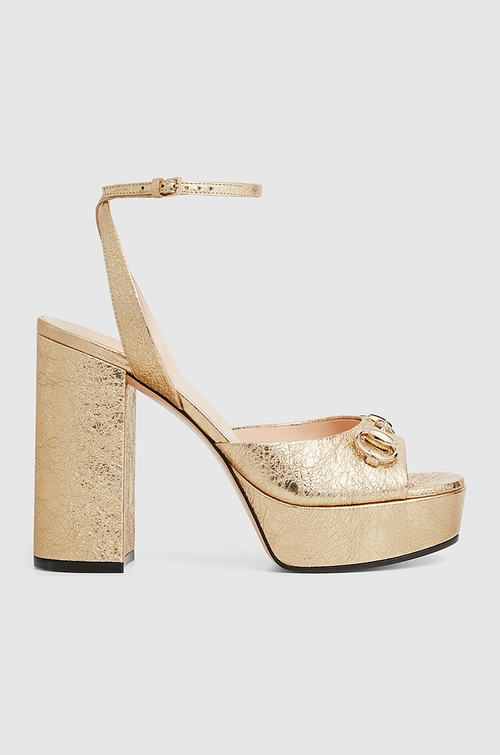 Gucci Horsebit Metallic Gold Platform Sandals