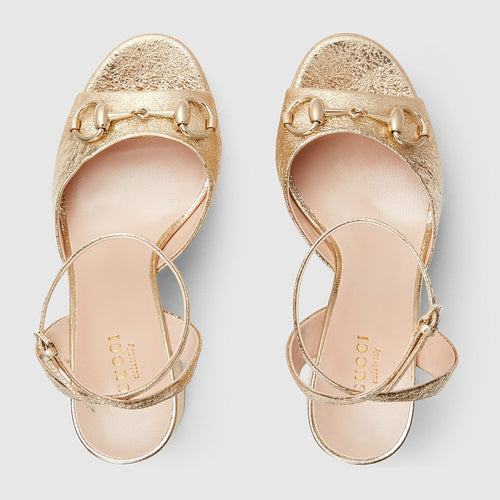 Gucci Horsebit Metallic Gold Platform Sandals