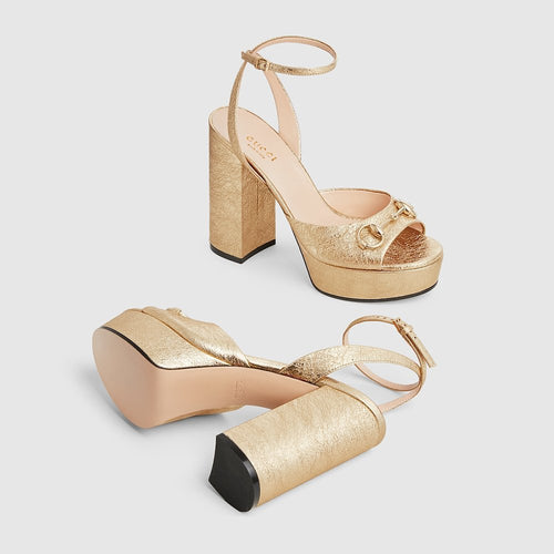 Gucci Horsebit Metallic Gold Platform Sandals